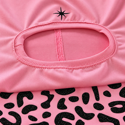 Close-up of Brisa Ride balaclava with glitter leopard star